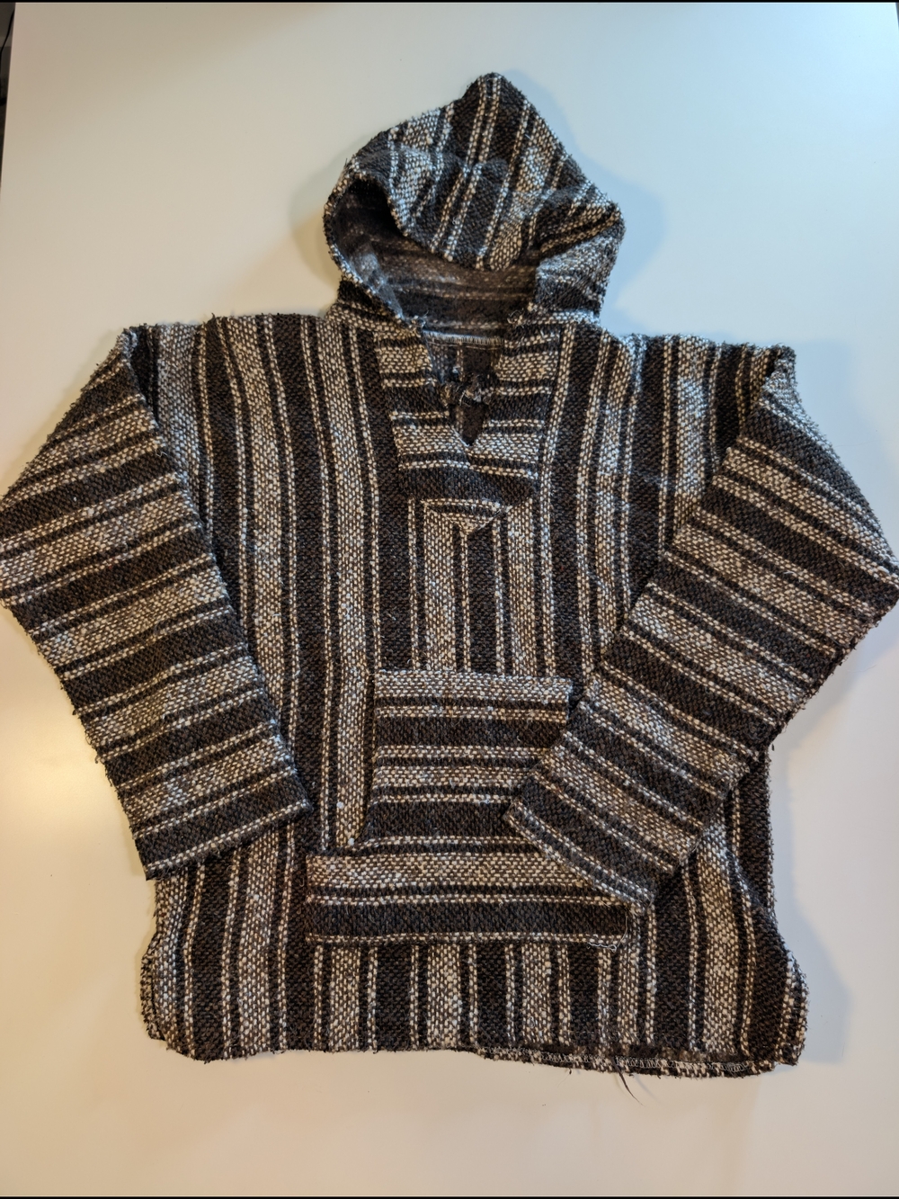 Striped Mexican Baja Hoodie Pullover Brown & White Jerga Small